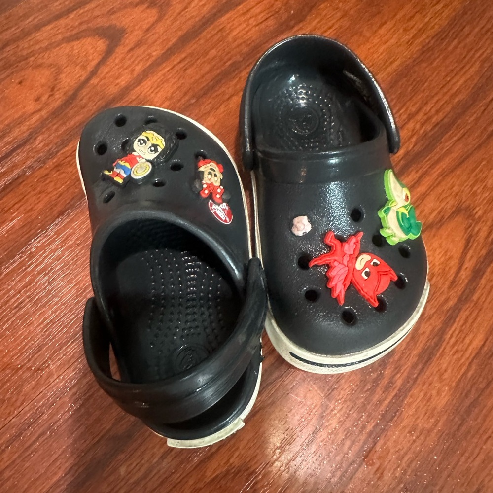 Kids Black Clogs with Cartoon Charms